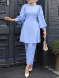 Maria Puff Sleeve Co-Ord Set - Serenity Blue