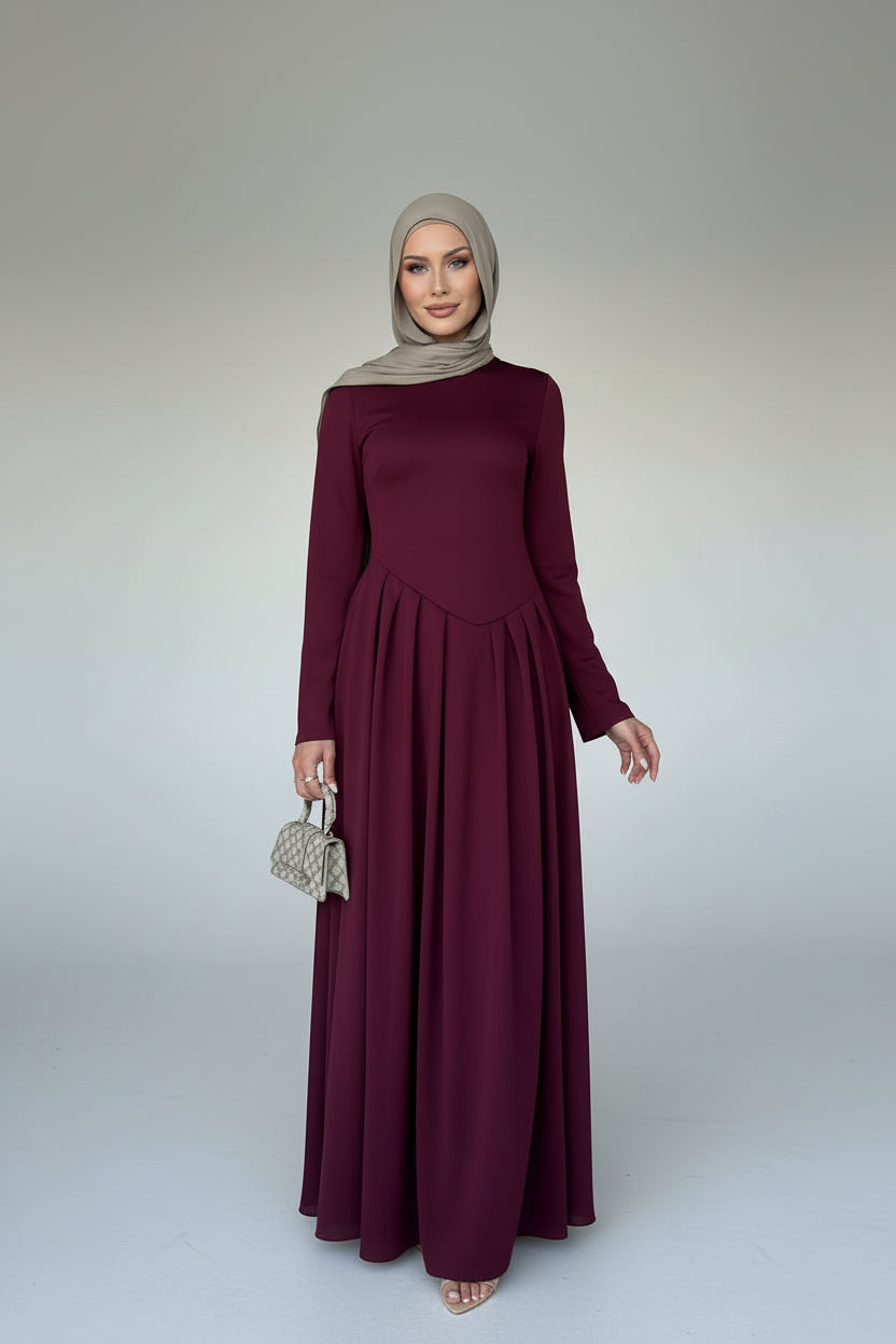 Ammara Asymmetric Fitted Maxi Dress - Burgundy