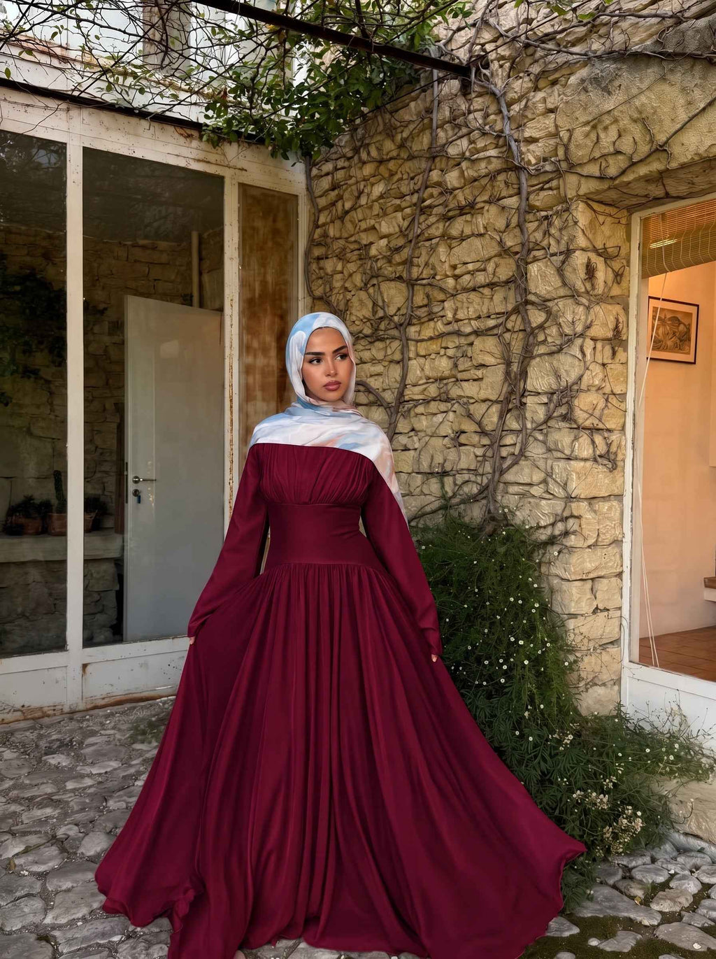 Amani Deep Red Pleated Corset Maxi Dress