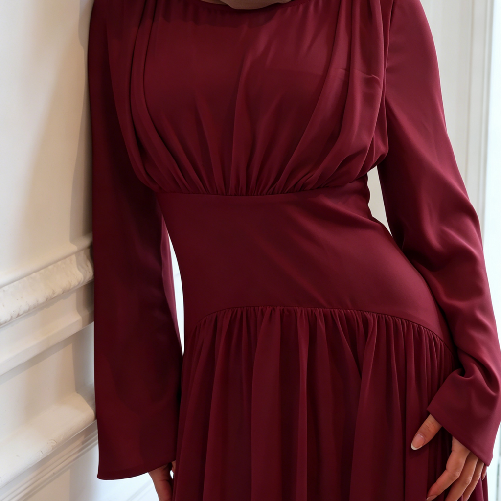 Amani Deep Red Pleated Corset Maxi Dress
