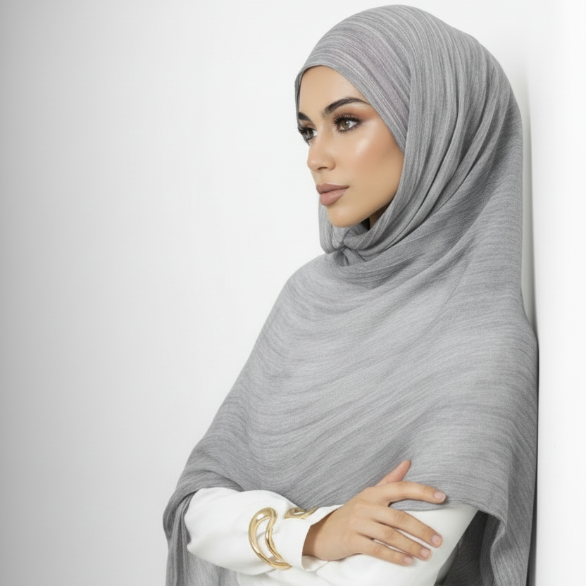 Textured Crinkle Hijab - Ash Grey