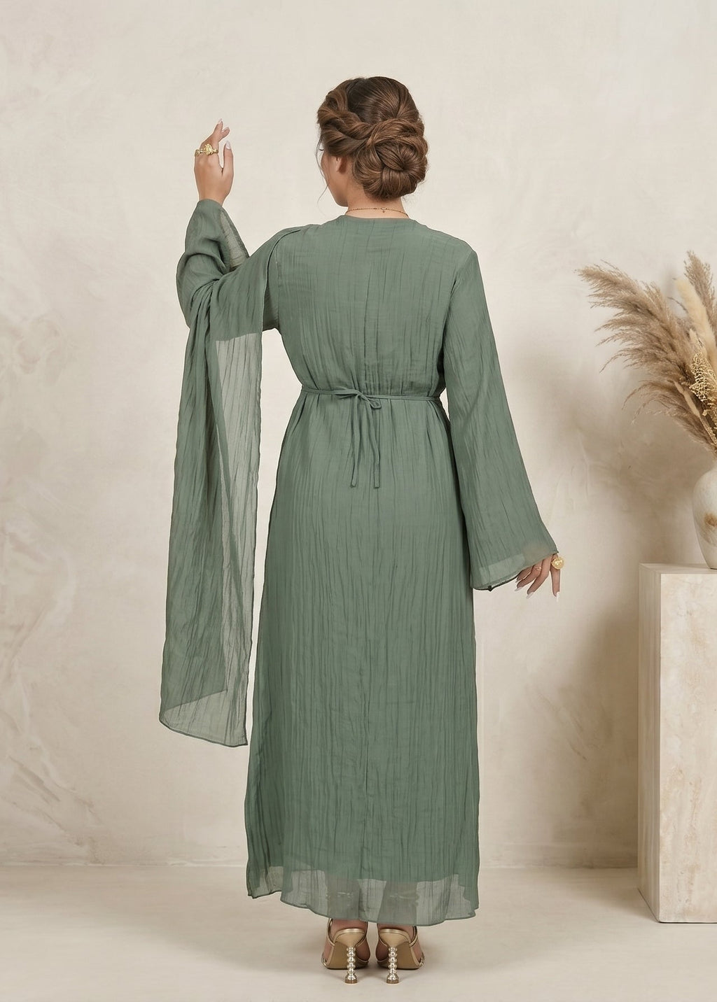 Aurelia Shawl Textured Overlay Modest Dress - Teal