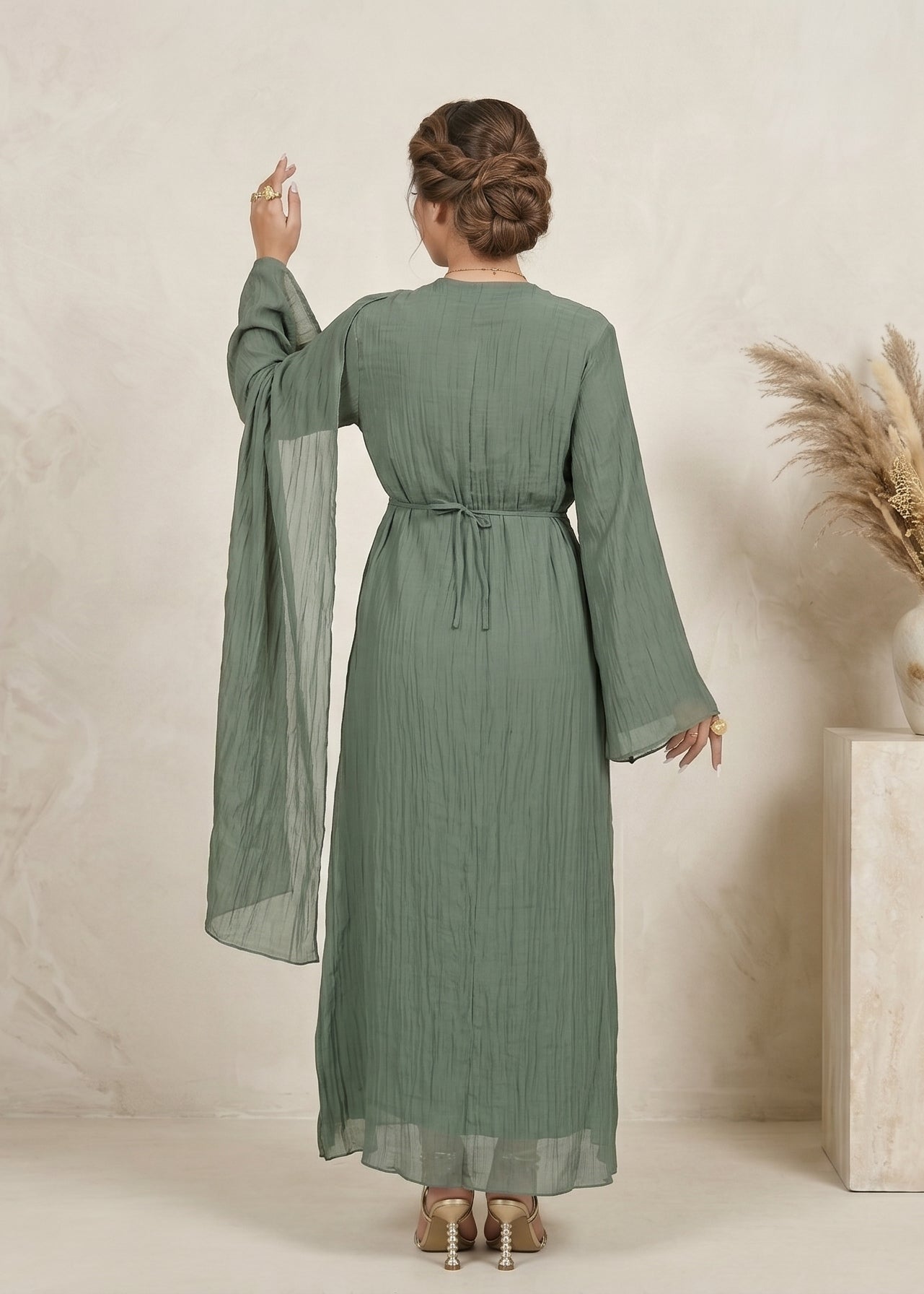 Aurelia Shawl Textured Overlay Modest Dress - Teal