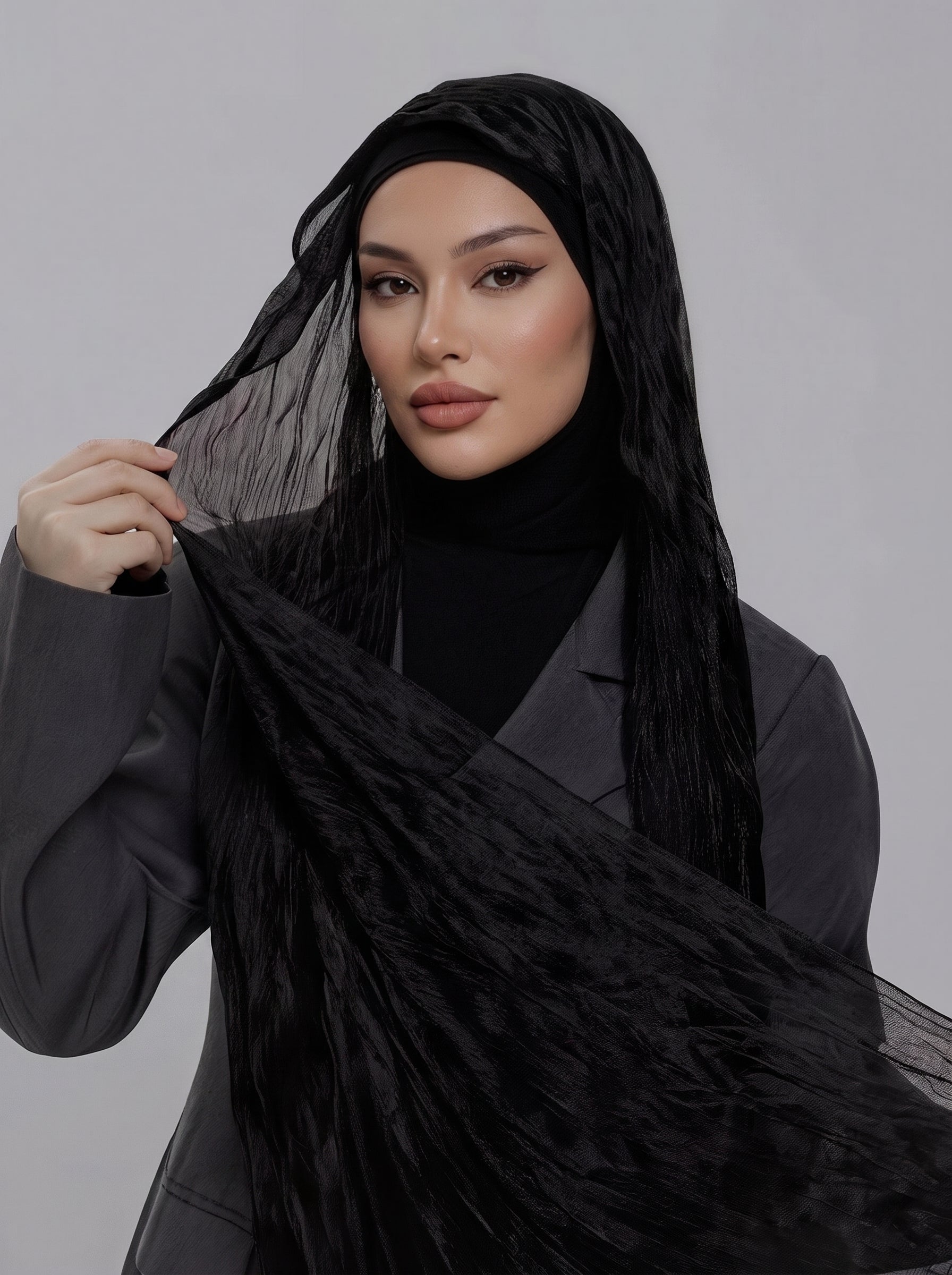 Midnight Curvy Ruffle Edge Organza