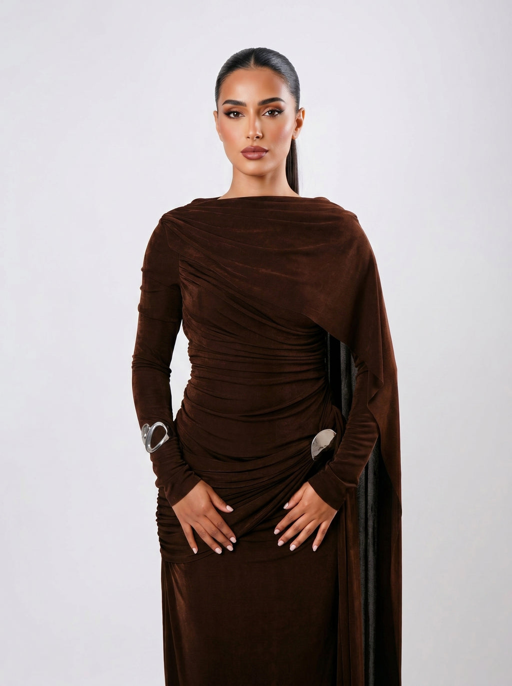Haya Grace Drape Gown - Dark Coffee