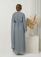 Aurelia Shawl Textured Overlay Modest Dress - Misty Blue