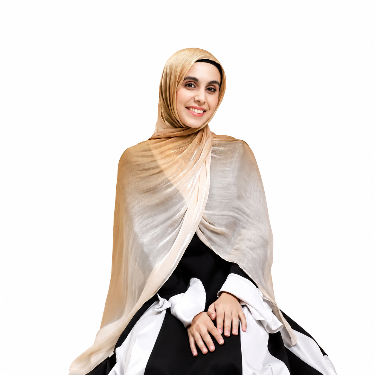 Champagne Gold & Pearl Cream Gradient Ombré Shimmer Shawl