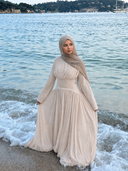 Amani Pleated Corset Maxi Dress - Beige