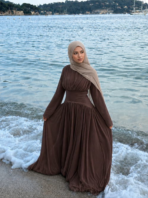 Amani Pleated Corset Maxi Dress - Brown