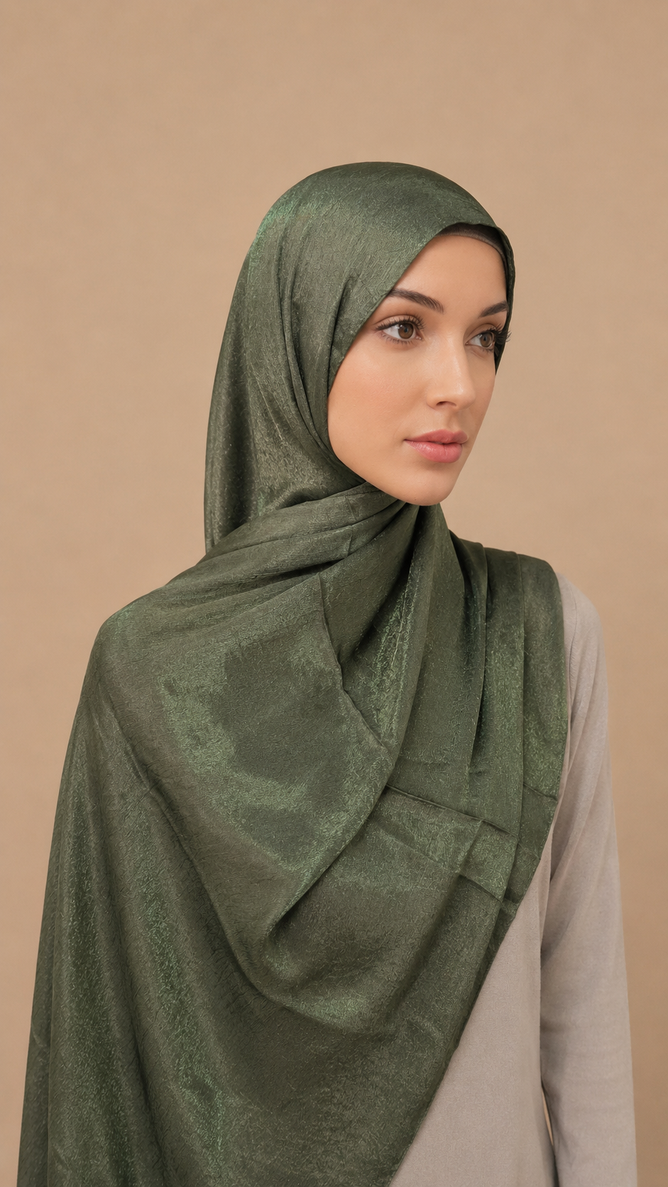 Mushroom Green Satin Silk Shimmer Hijab
