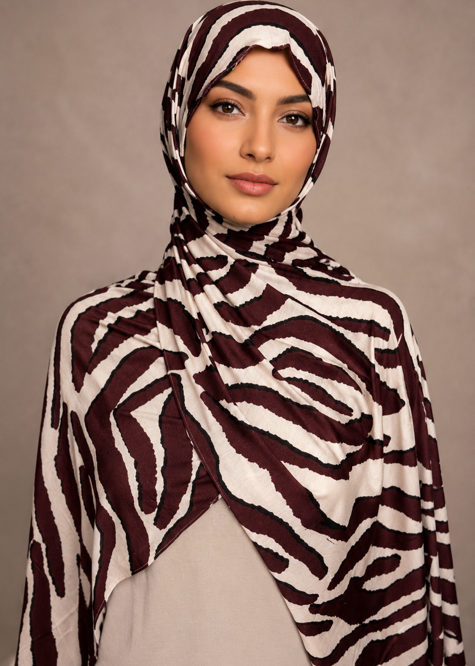 Burgundy Safari Printed Jersey Hijab