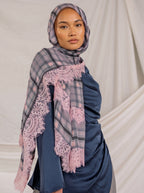 Lattice & Lace Plaid Check Modal Hijab - The Obsidian Edition - Pink