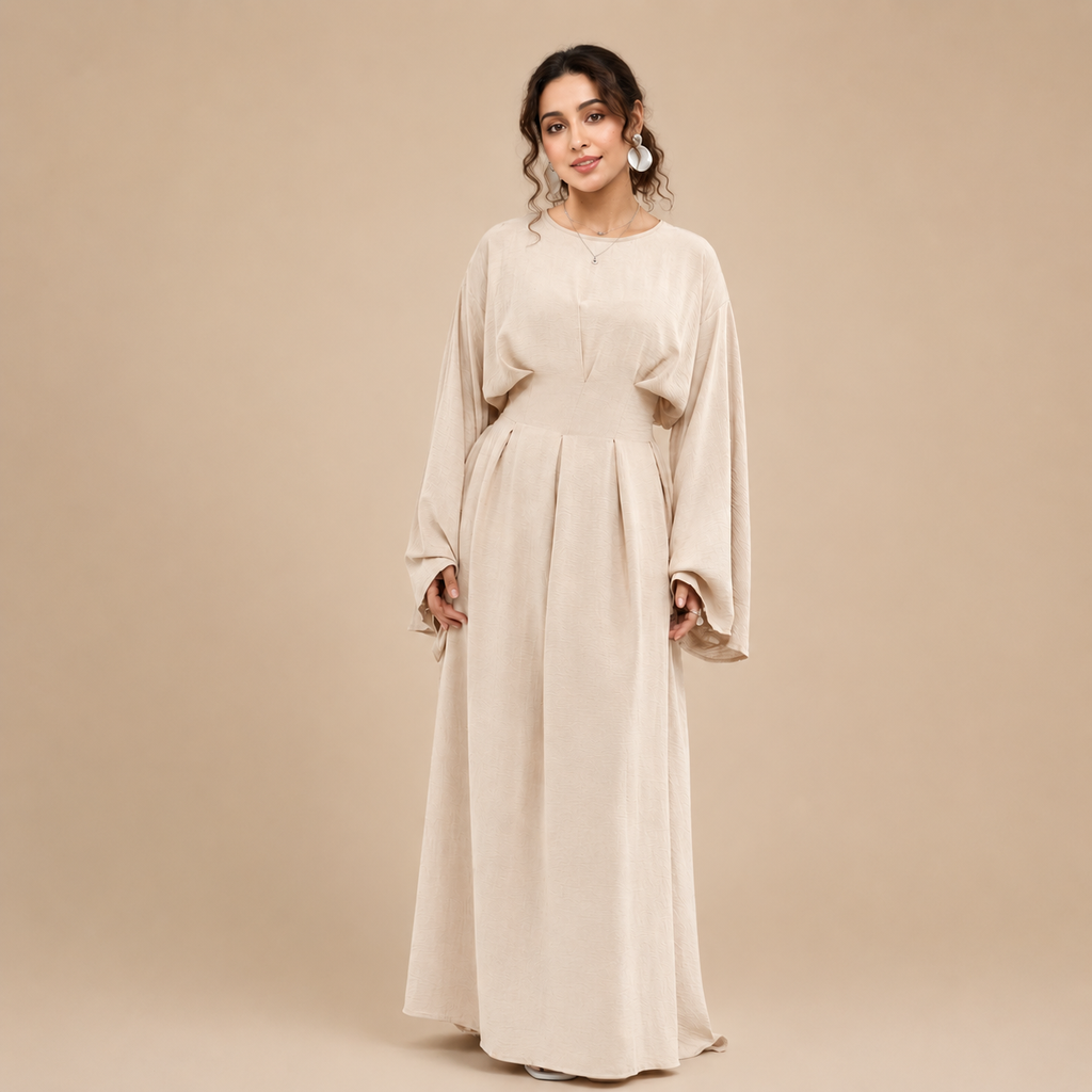 Classic Grace Pleated Maxi Dress - Beige