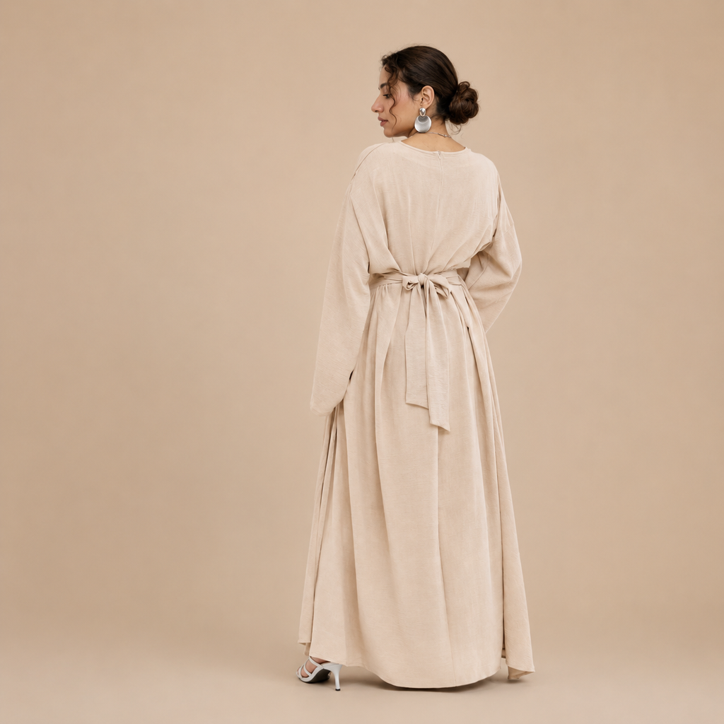 Classic Grace Pleated Maxi Dress - Beige