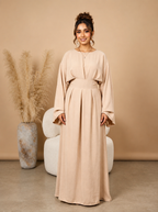 Classic Grace Pleated Maxi Dress - Beige