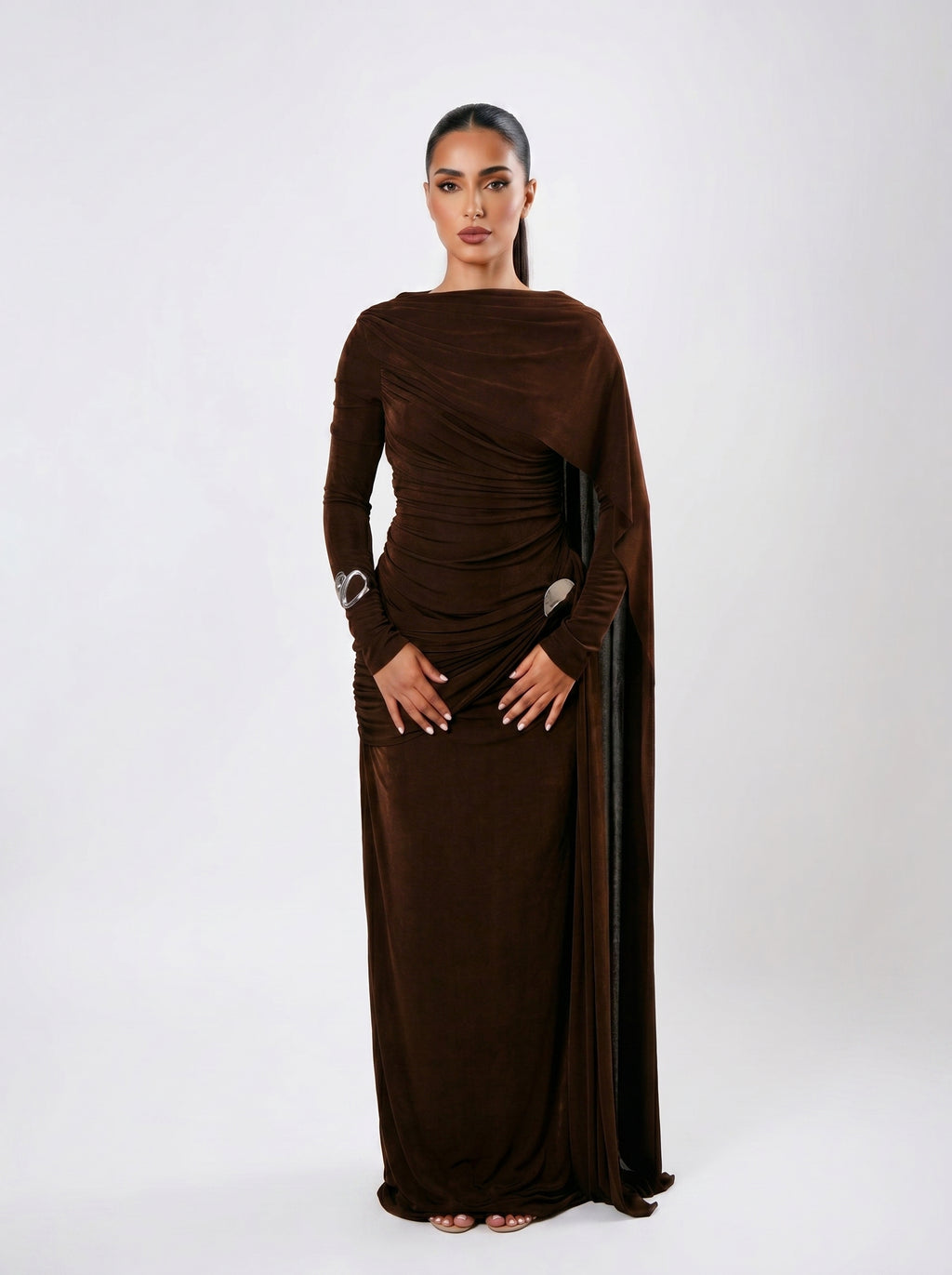 Haya Grace Drape Gown - Dark Coffee