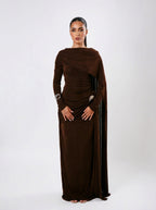 Haya Grace Drape Gown - Dark Coffee
