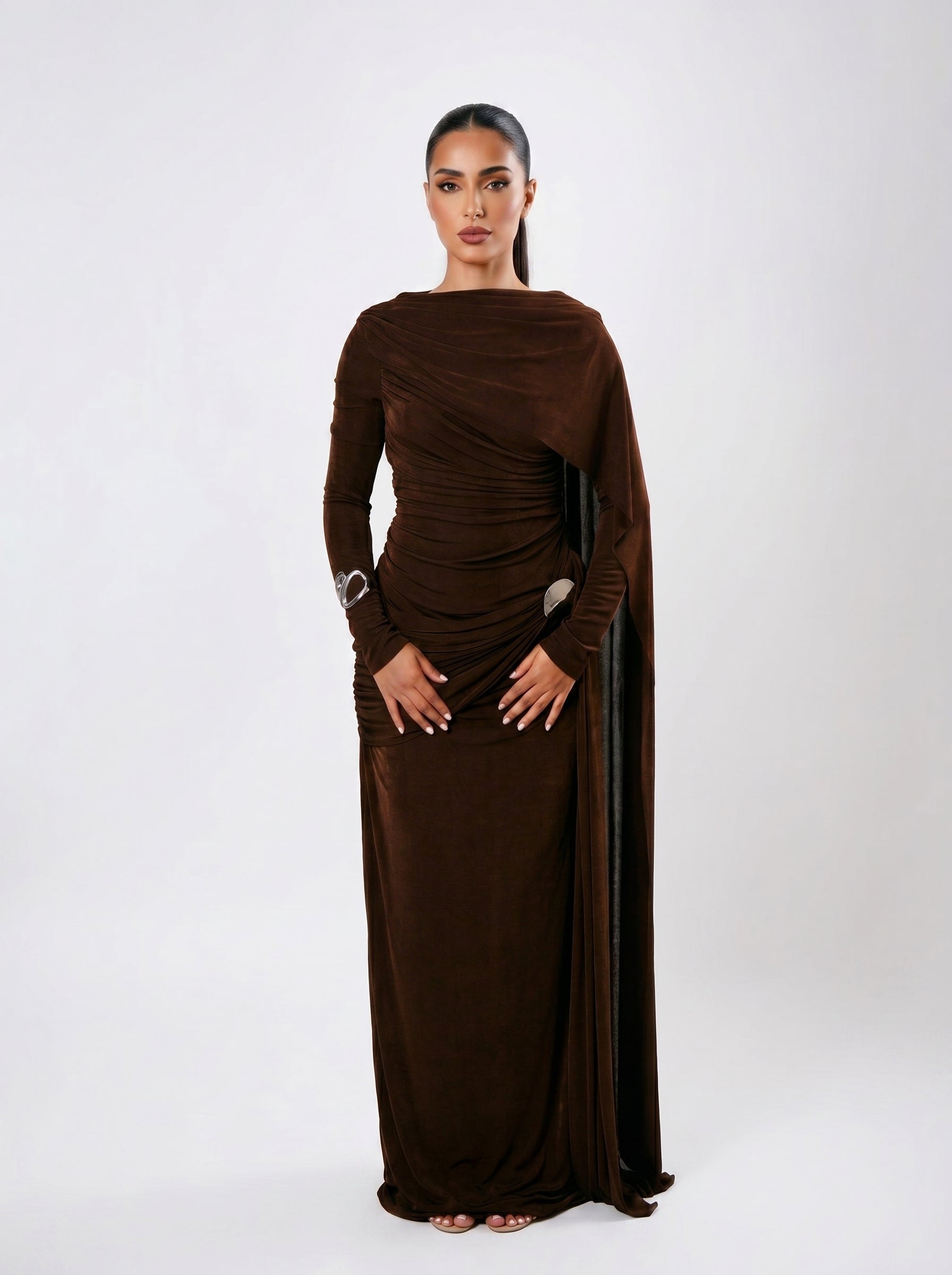 Haya Grace Drape Gown - Dark Coffee