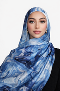 Deep Sea Blue Printed Modal Watermark Ombre Hijab