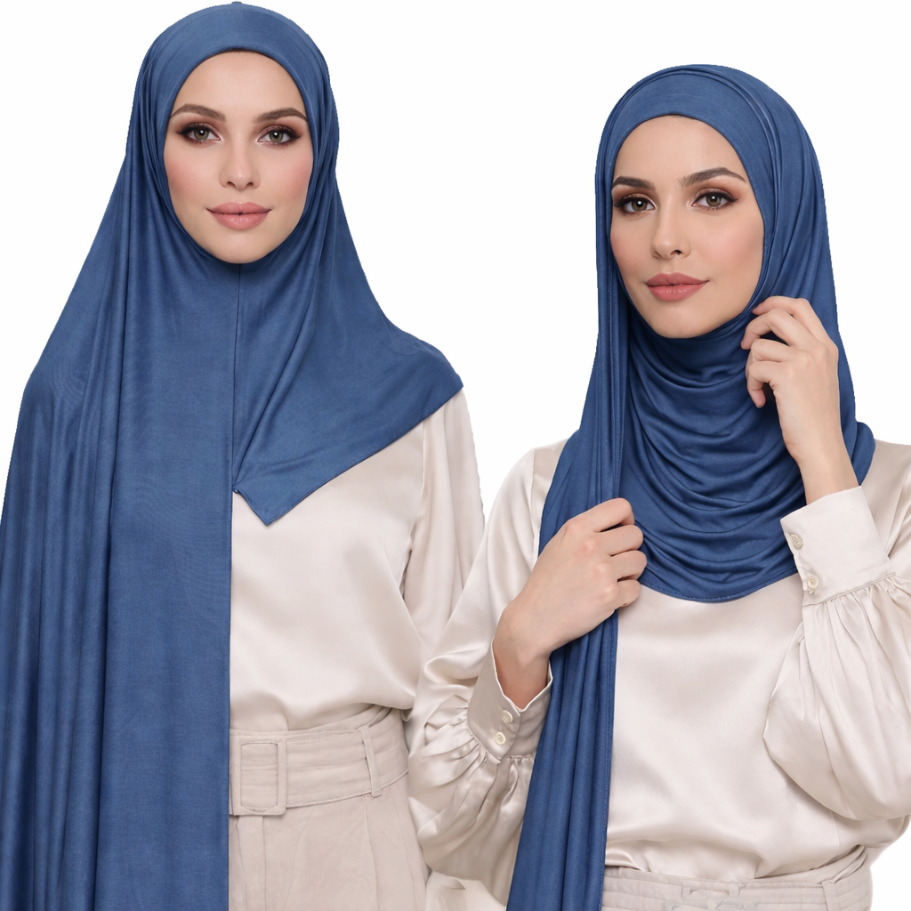 Premium Cotton Jersey Instant Hijab - Blue Shades