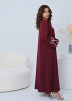 Zaina Crystal Bow Abaya - Deep Berry