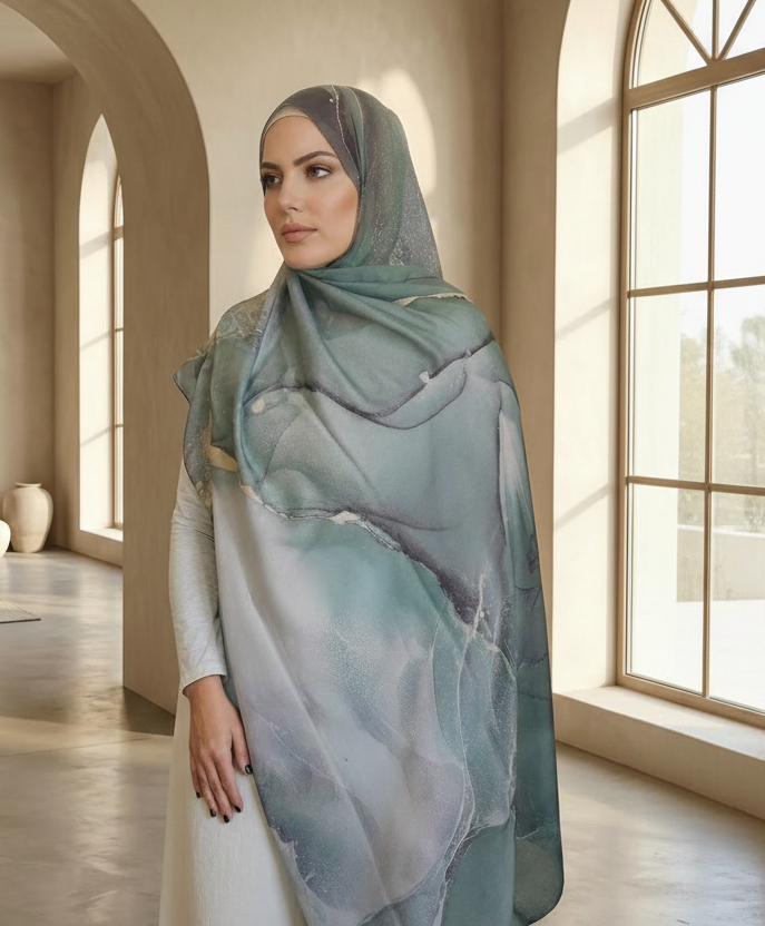 Forest Marble Printed Modal Watermark Ombre Hijab