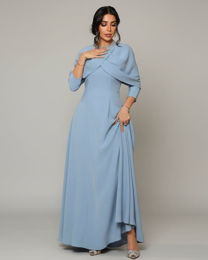 Auria Elegant Modest Gown Dress - Serenity Blue (Clearance) (Rhinestone detailing varies from the picture) - Ameera Modest Hub