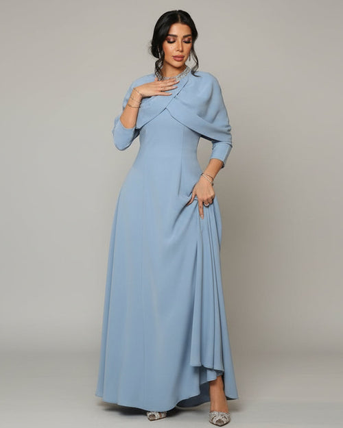 Auria Elegant Modest Gown Dress - Serenity Blue (Clearance) (Rhinestone detailing varies from the picture) - Ameera Modest Hub