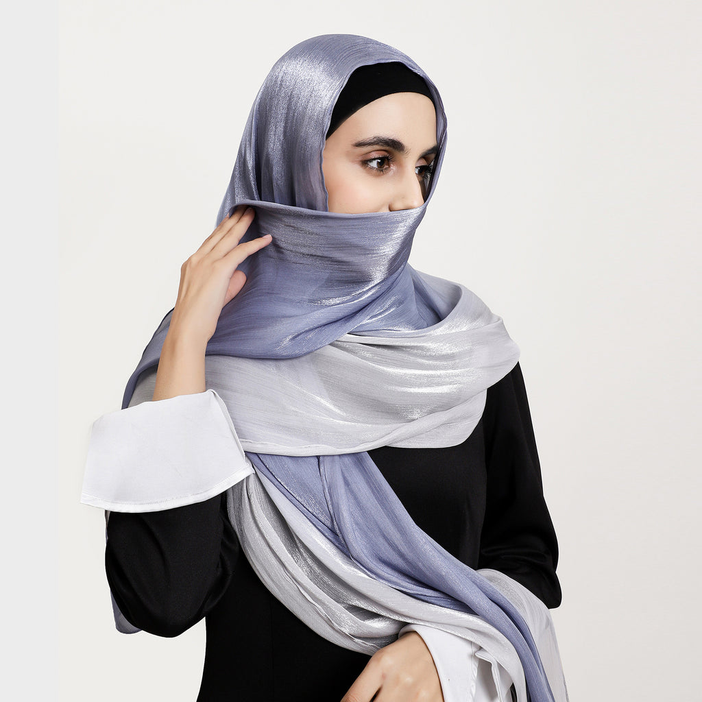 "Blue to Silver Gradient Ombré Shimmer Shawl"