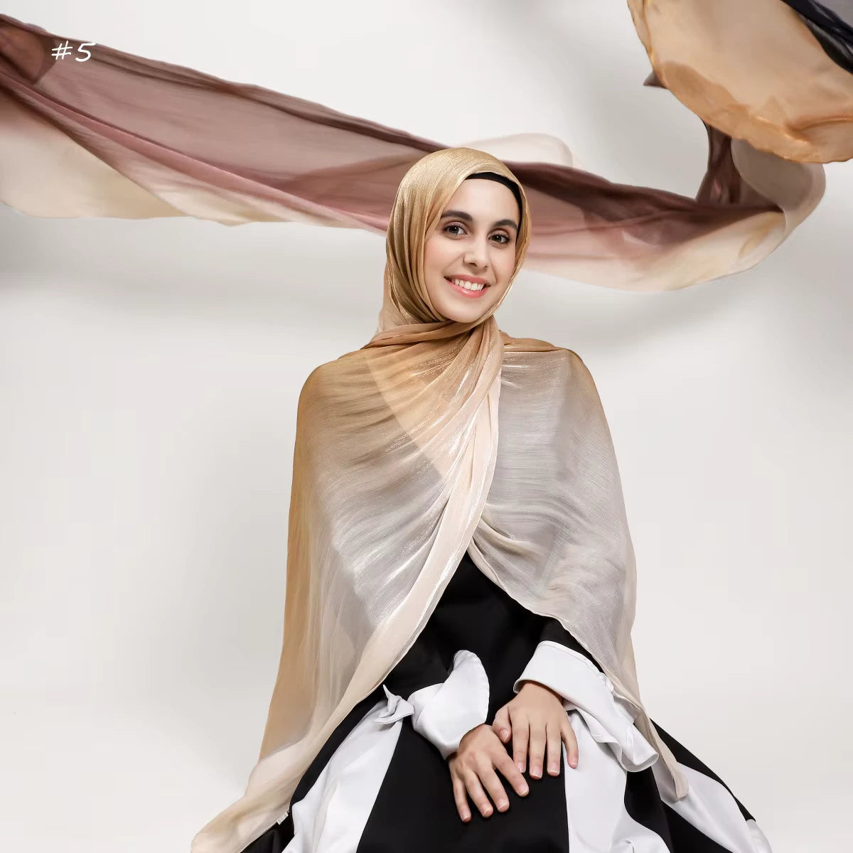 Champagne Gold & Pearl Cream Gradient Ombre Shimmer Shawl
