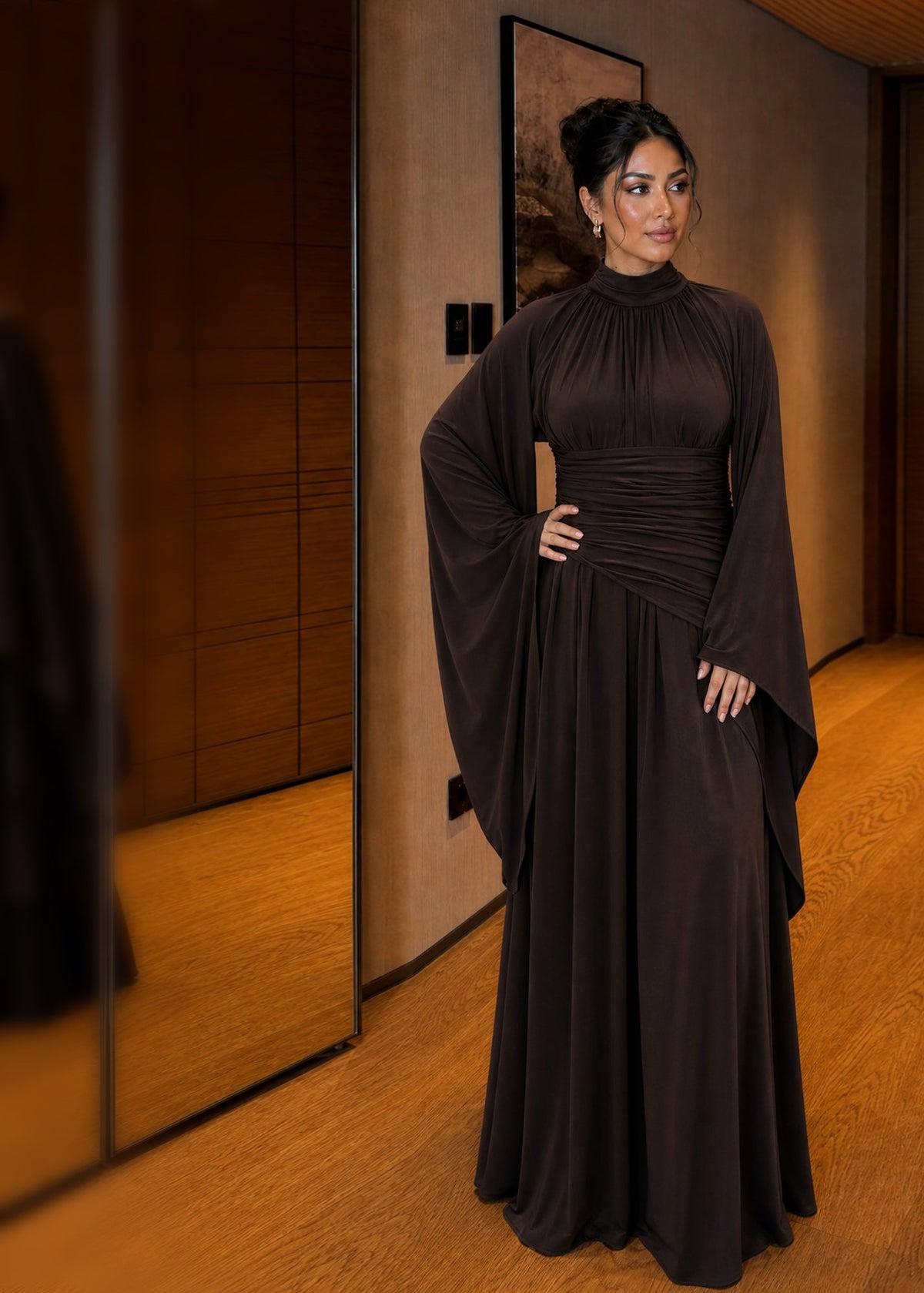 Baneen Flare Sleeve Maxi Dress - Dark Brown