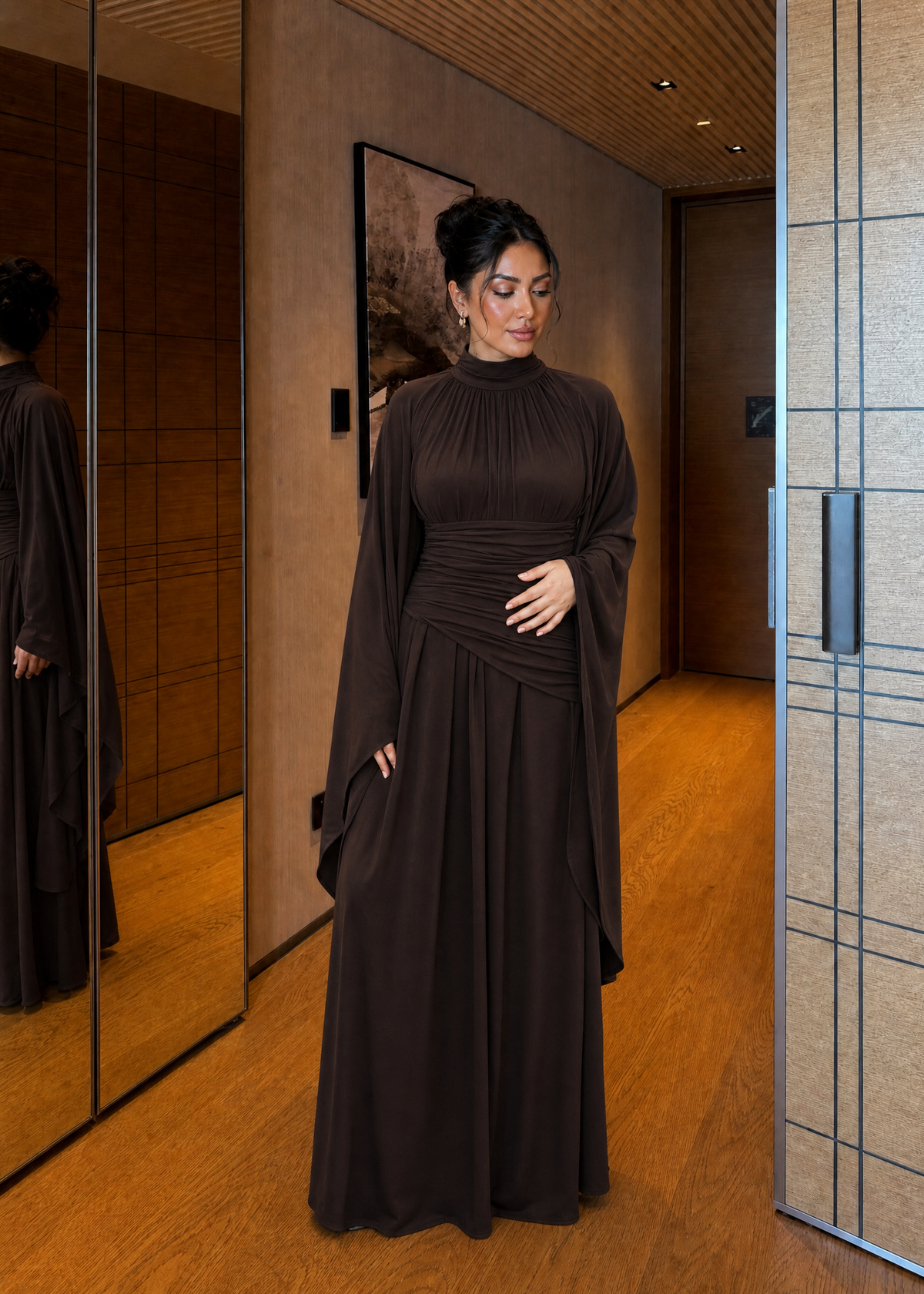 Baneen Flare Sleeve Maxi Dress - Dark Brown
