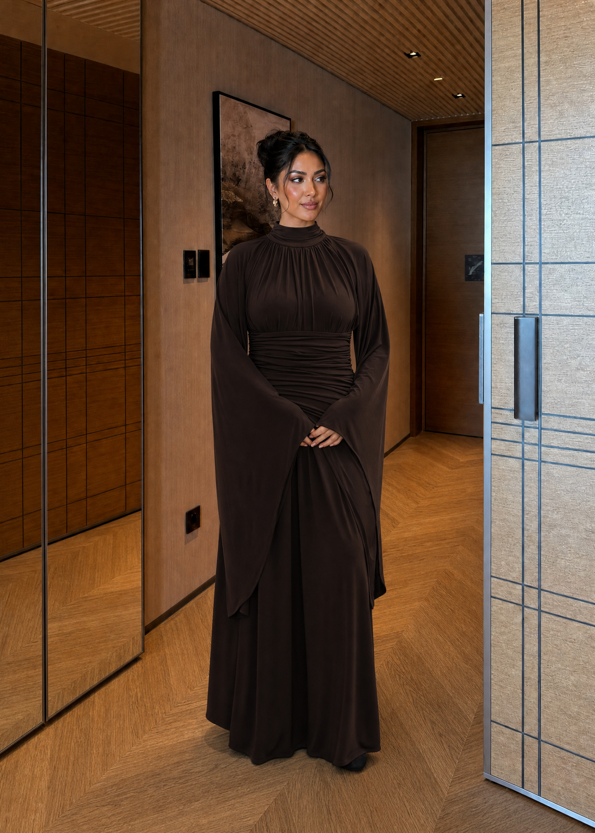 Baneen Flare Sleeve Maxi Dress - Dark Brown