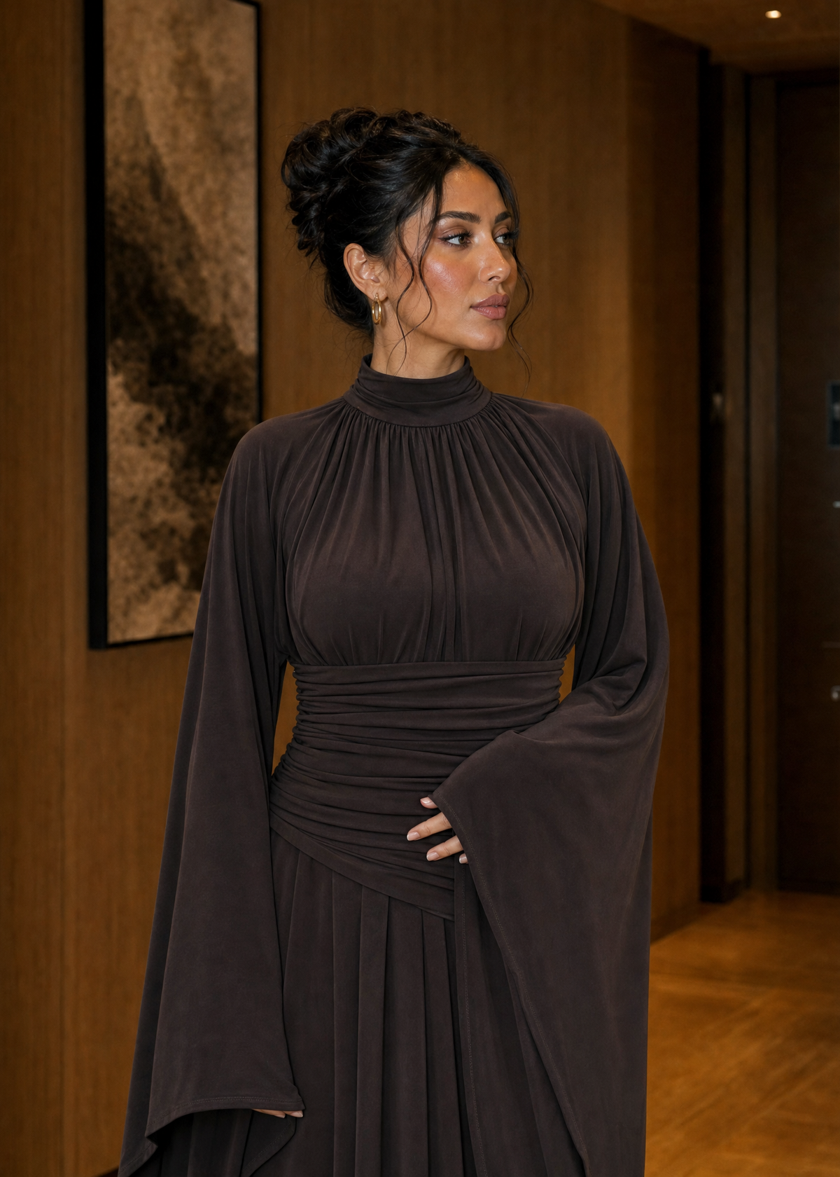 Baneen Flare Sleeve Maxi Dress - Dark Brown