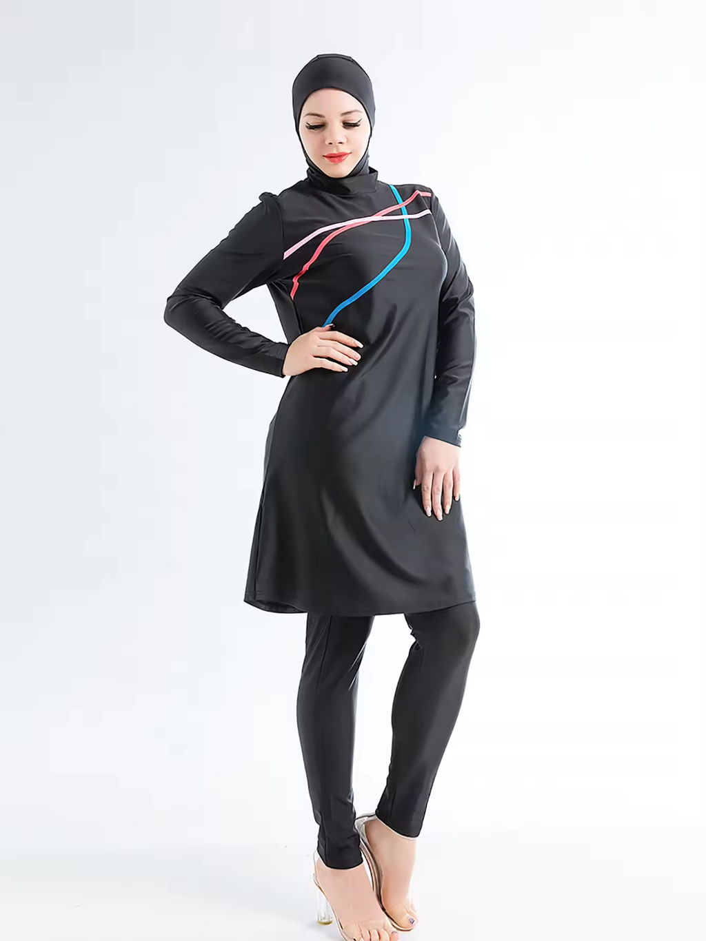 Sophie Three-Piece Ninja Modest Burkini Swim Set - Black