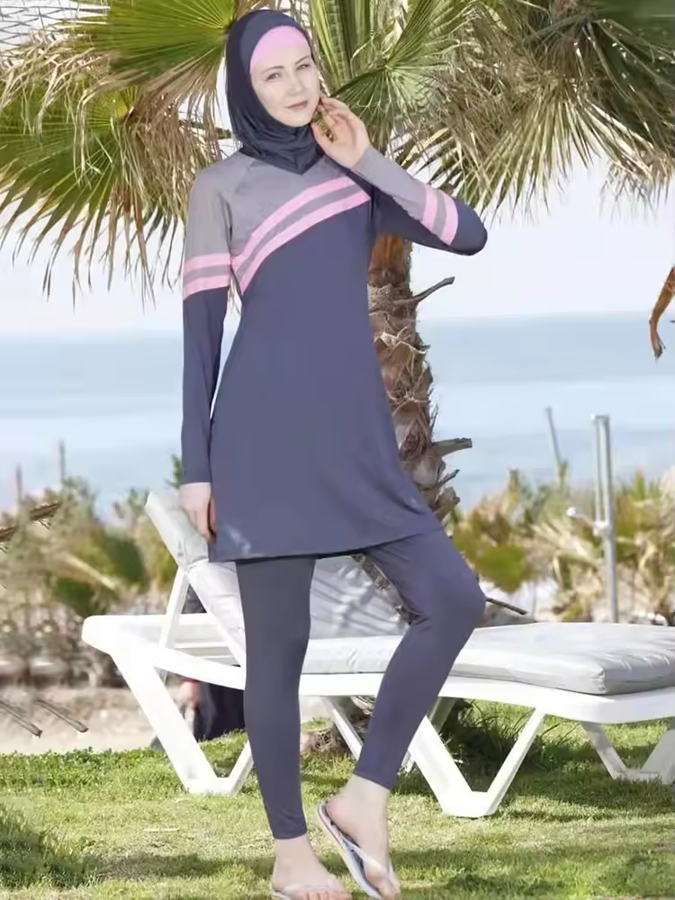 Sophie Three-Piece Ninja Modest Burkini Swim Set - Grey