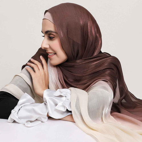 Cocoa to Champagne Cream Gradient Ombre Shimmer Shawl