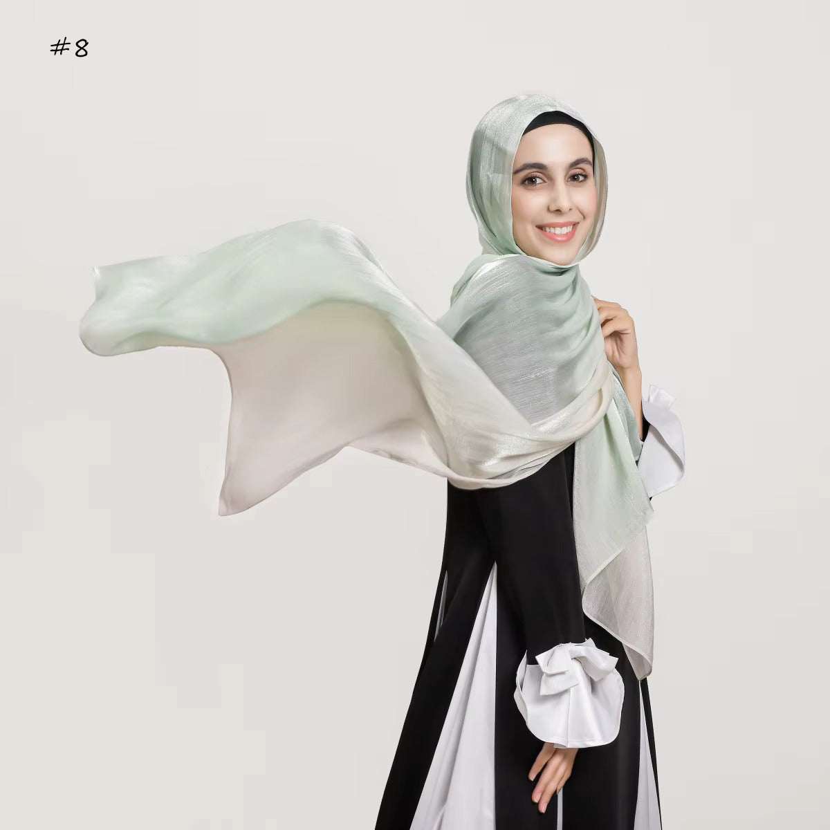 Mint Green to Silver Cream Gradient Ombré Shimmer Shawl