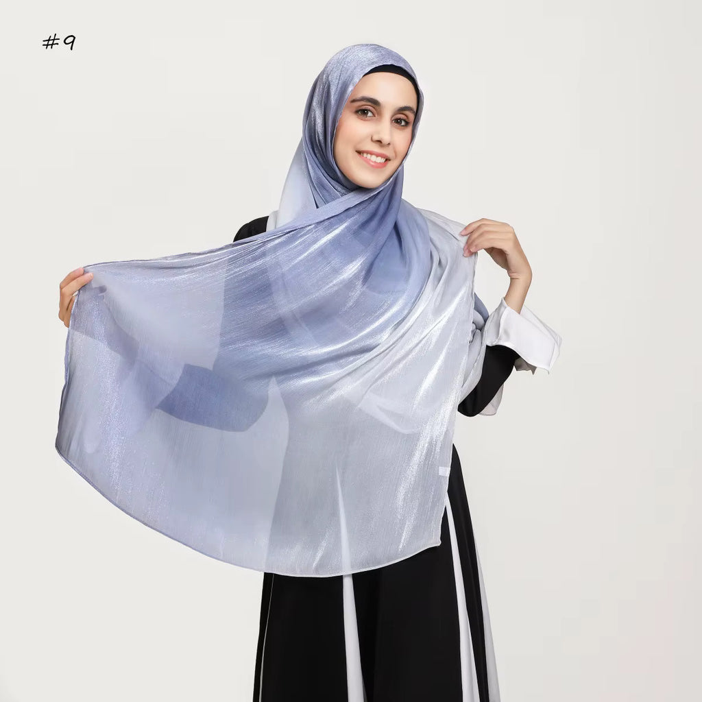 "Blue to Silver Gradient Ombré Shimmer Shawl"