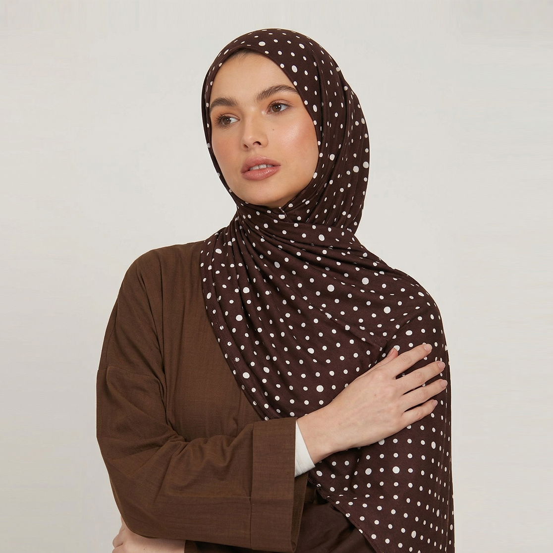Polka Brown Printed Jersey Hijab