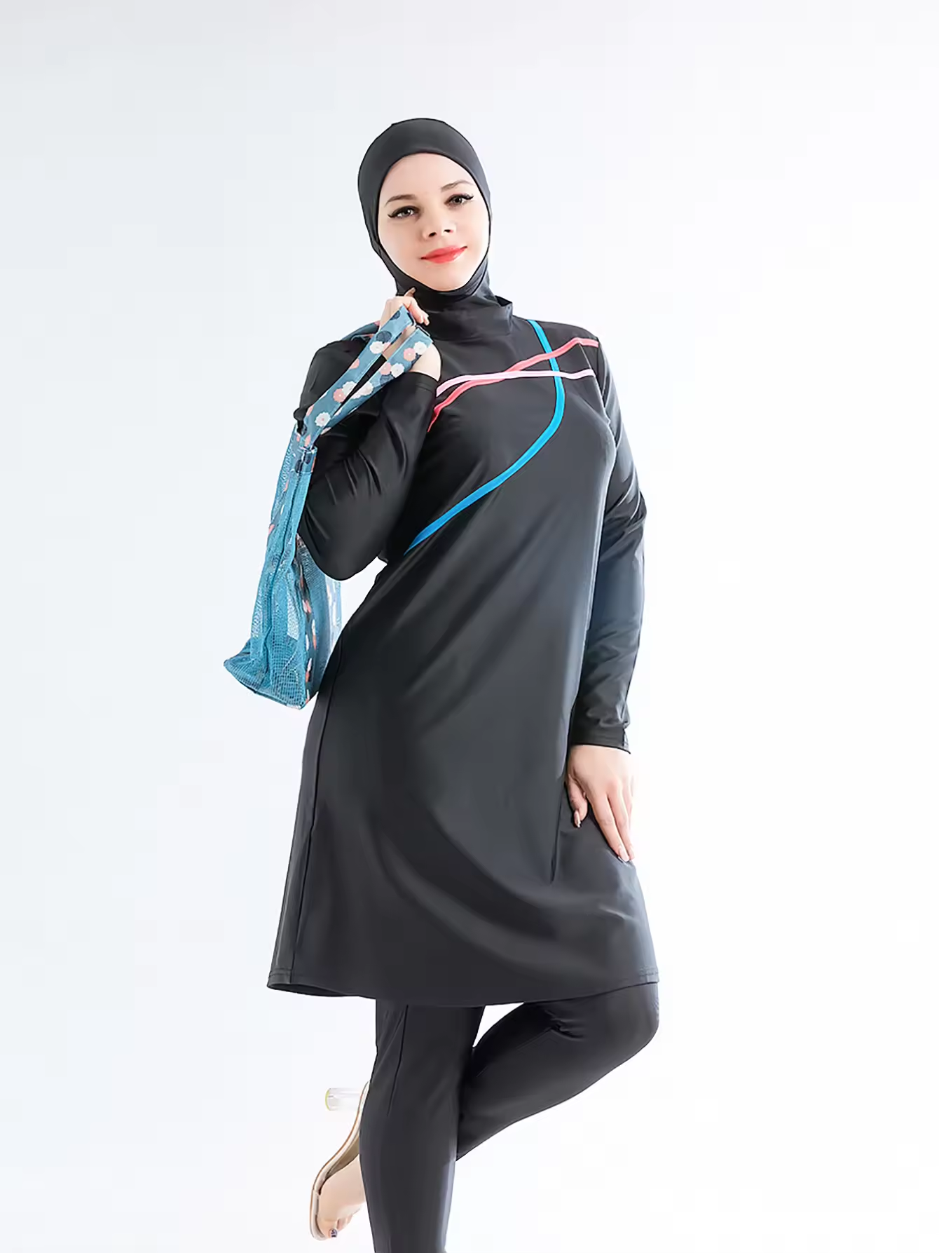 Sophie Three-Piece Ninja Modest Burkini Swim Set - Black