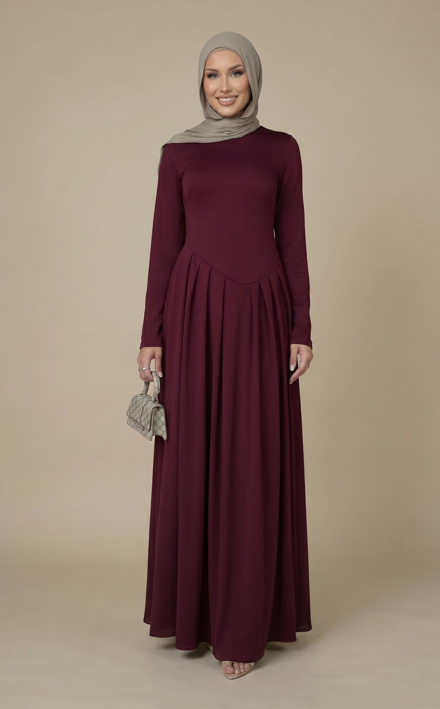 Ammara Asymmetric Fitted Maxi Dress - Burgundy
