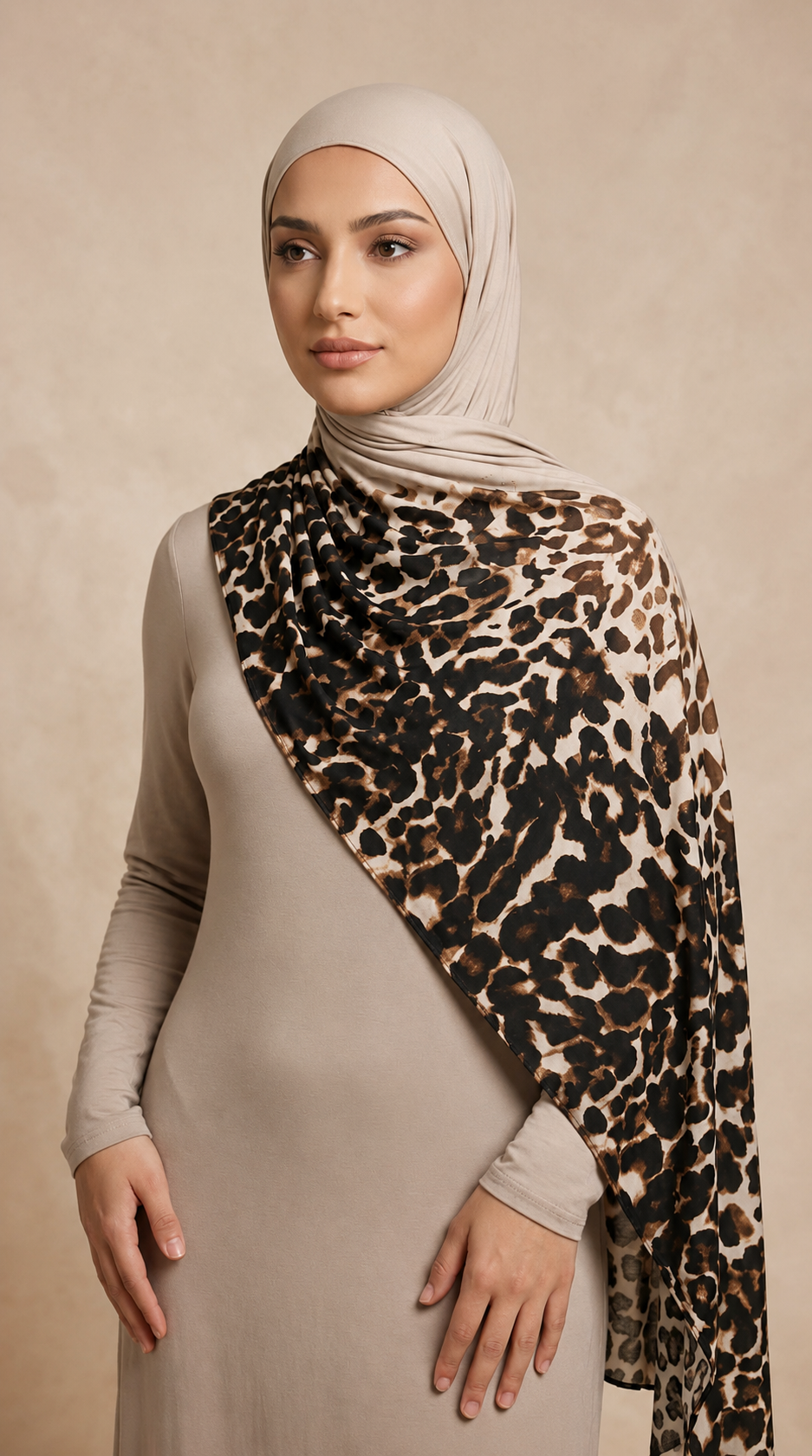 Latte Leopard Printed Jersey Hijab
