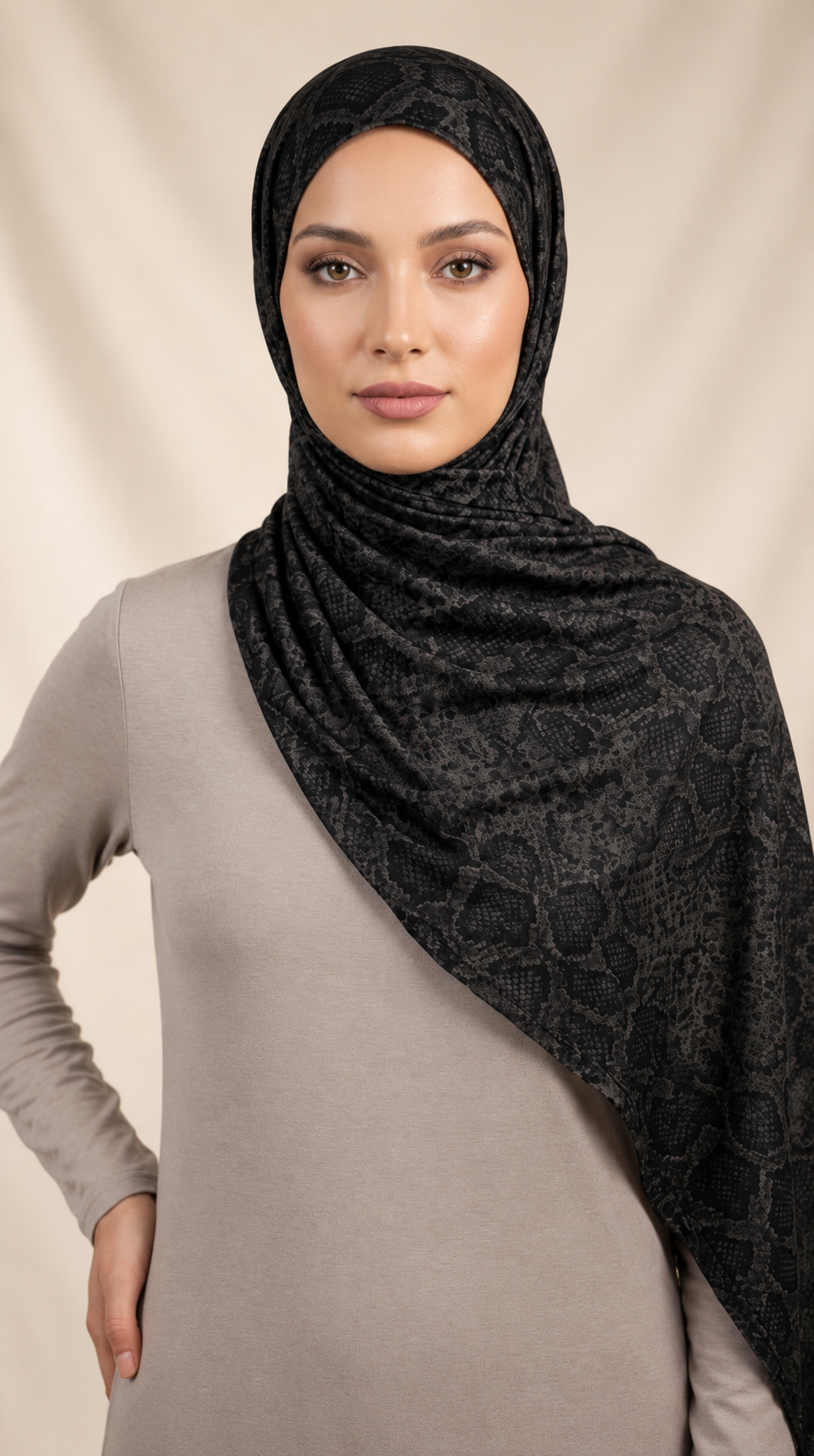 Grey Python Printed Jersey Hijab
