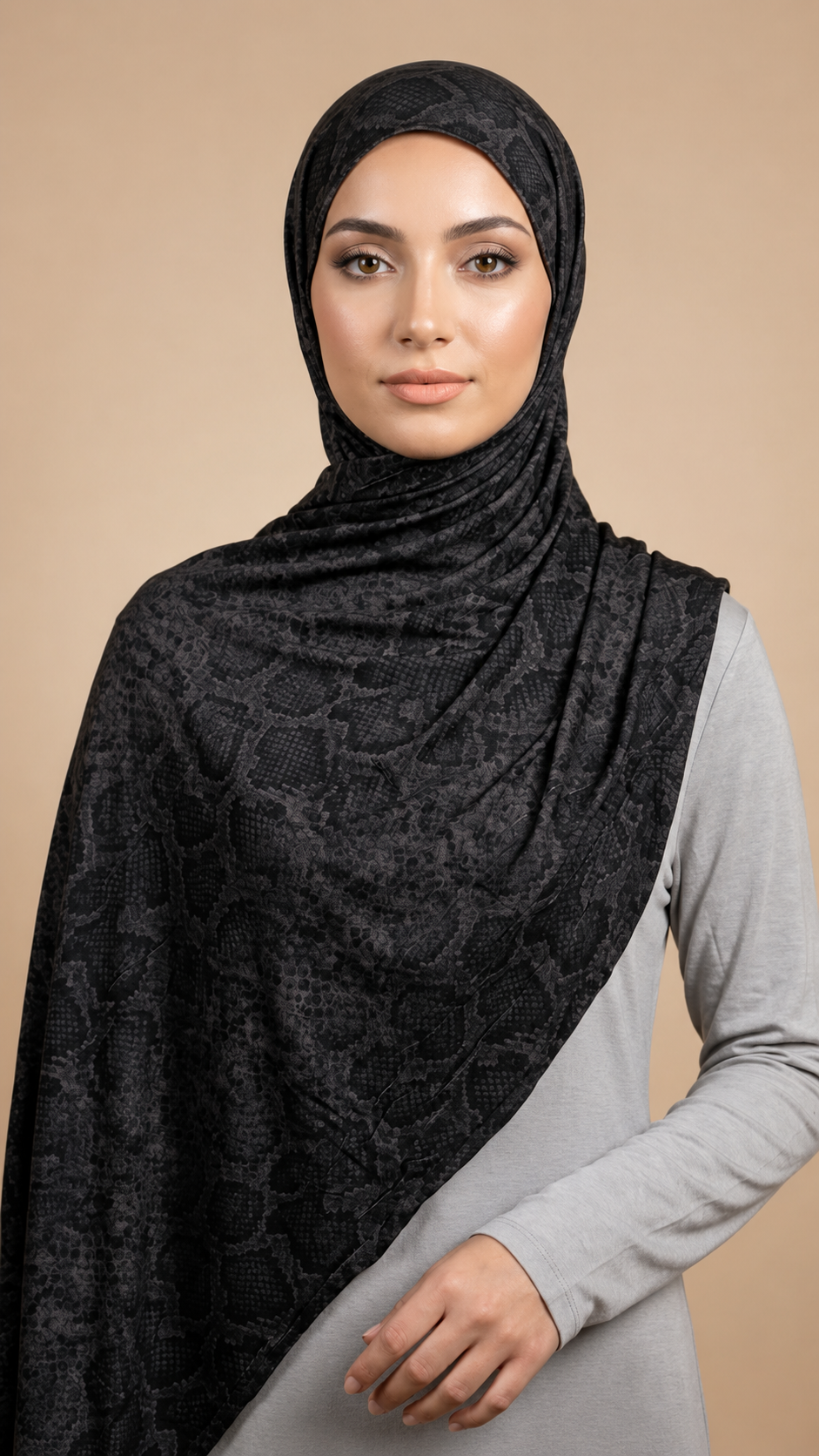 Grey Python Printed Jersey Hijab