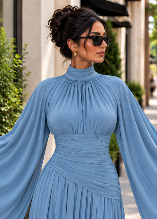 Baneen Flare Sleeve Maxi Dress - Blue