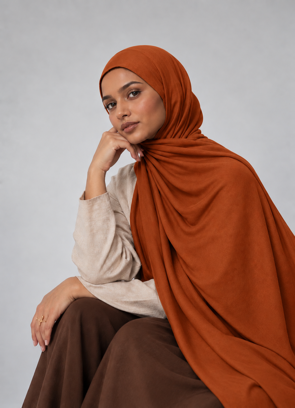 Modal Hijab with Matching Undercap – Premium Set in Caramel Brown
