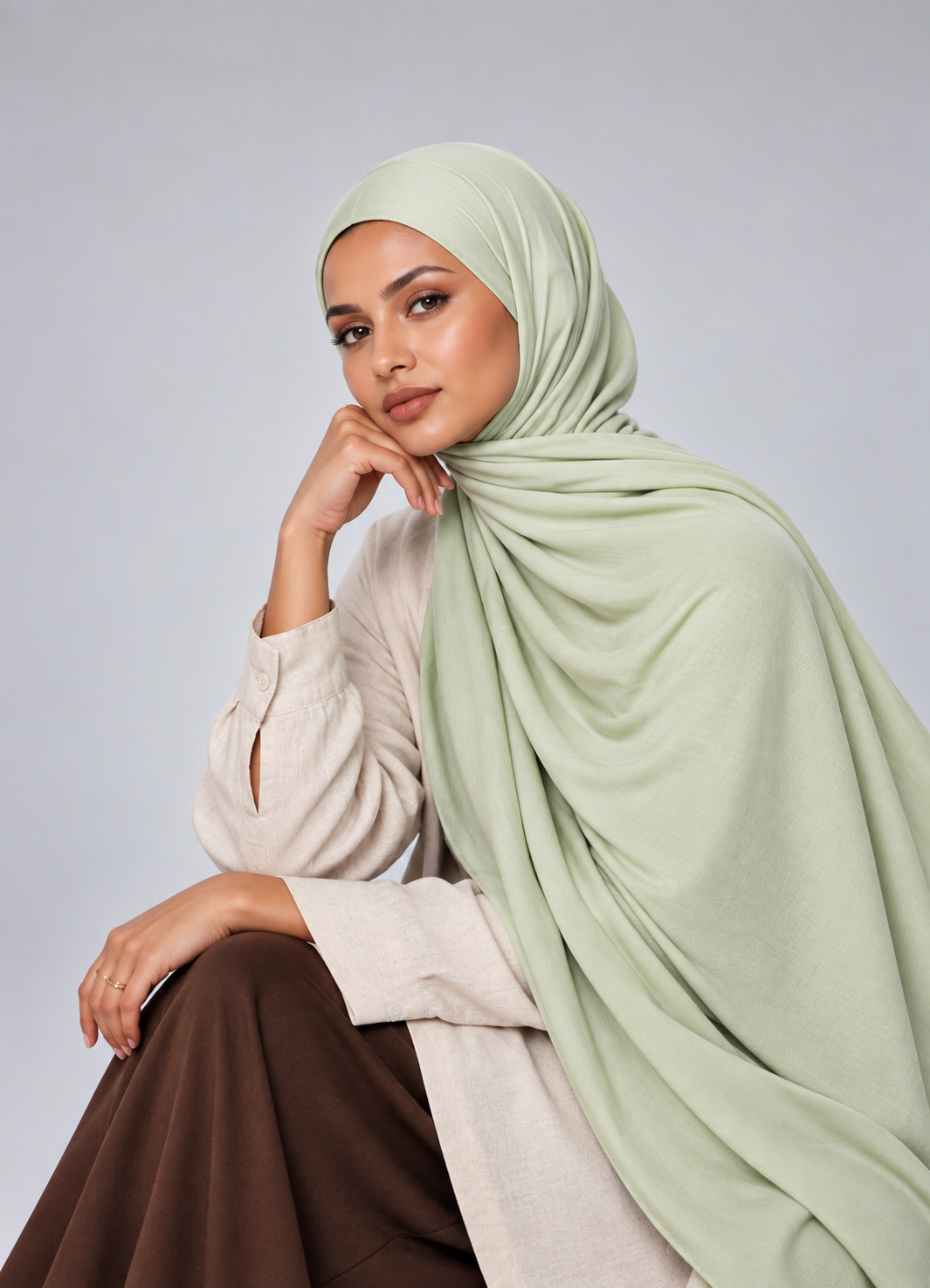 Pistachio Cream Premium Modal Hijab Set