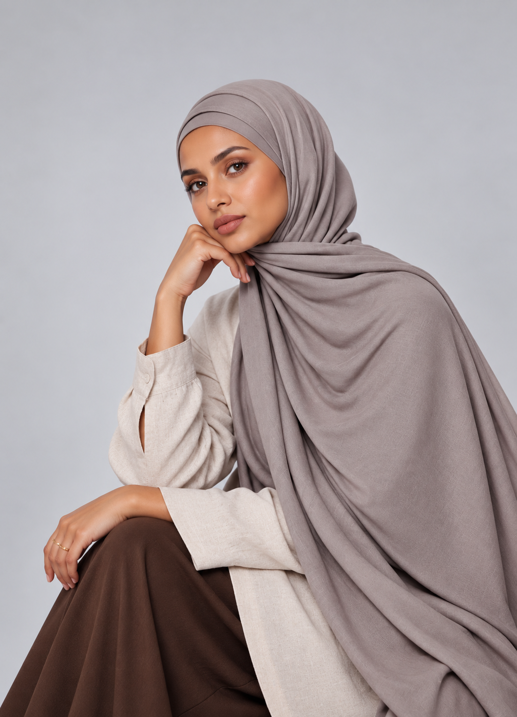 Taupe Grey Premium Modal Hijab Set