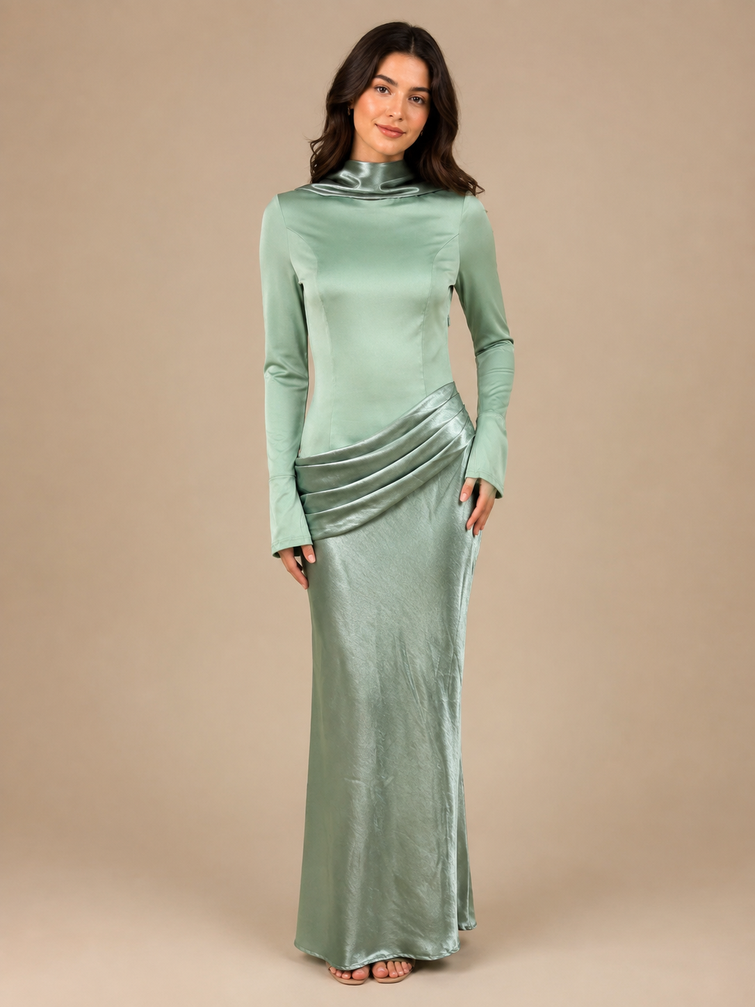 The Valentina Draped Modest Dress - Sage Green